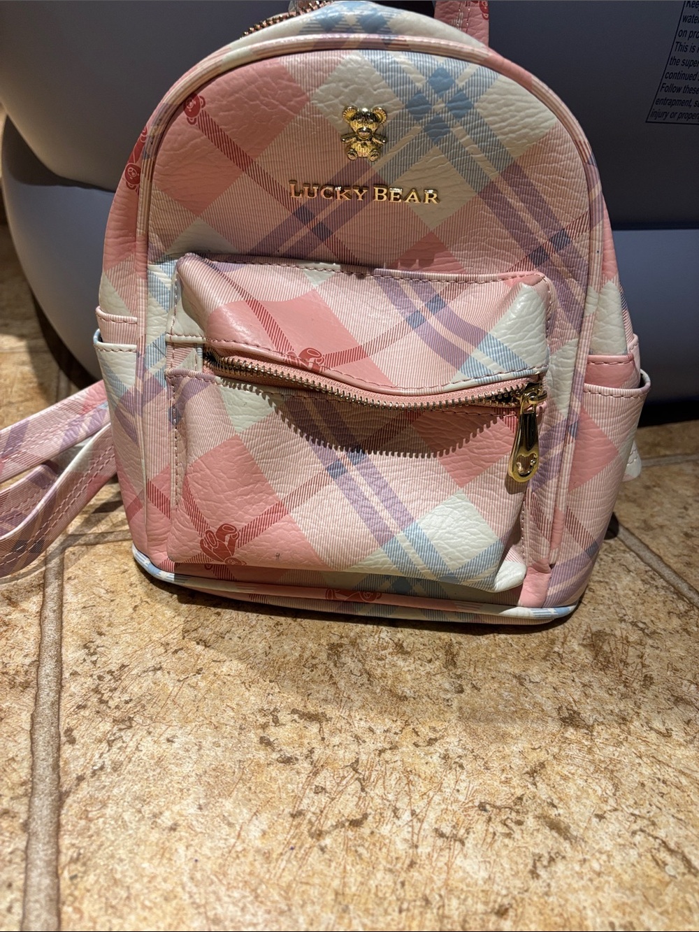 Lucky Bear Pink Plaid Mini Backpack